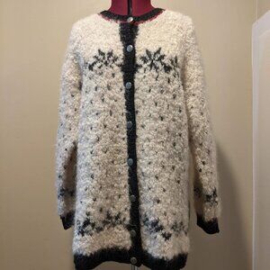 Vintage White Jones New York Hand-Knit Mohair Wool Cardigan Sweater | Size M